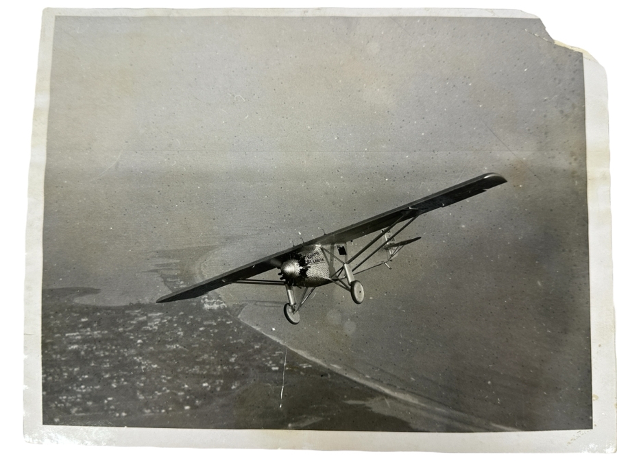 Vintage 1927 Original Historical B&W Underwood & Underwood Photograph Of The Ryan Monoplane ('Spirit Of St. Louis') Piloted By Captain Charles Lindbergh Flying Over San Diego In Prep Flight For 3,600-Mile Record Flight From New York To Paris 8.5 X 6.5 [Photo 2]