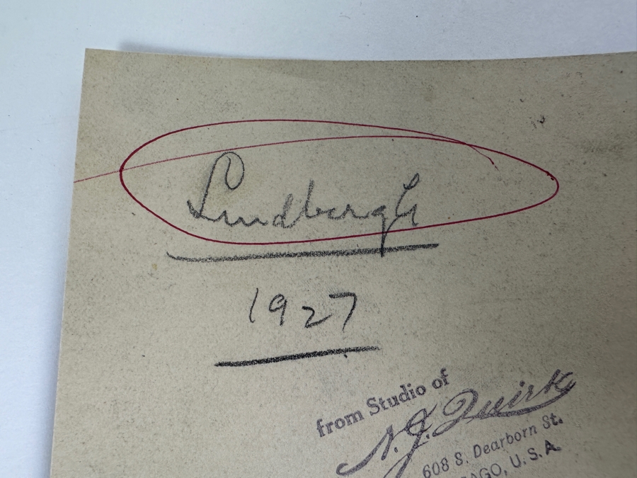 Nicholas J Quirk Vintage 1927 Original Historical B&W Photograph Of Captain Charles Lindbergh Stamped Verso From The Studio Of N. J. Quirk 608 S. Dearborn St. Chicago, Il 4.25 X 6.5 [Photo 7]