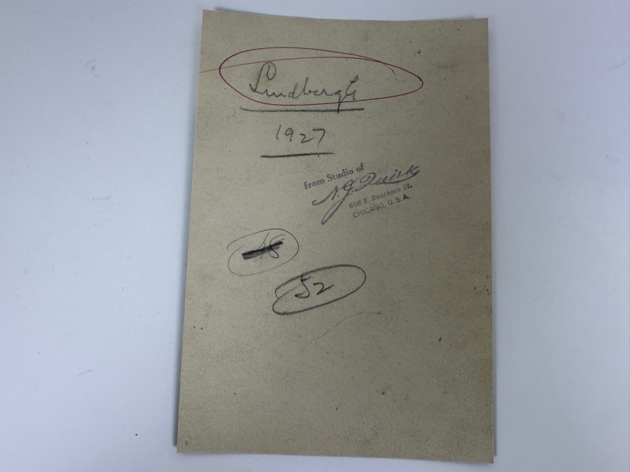 Nicholas J Quirk Vintage 1927 Original Historical B&W Photograph Of Captain Charles Lindbergh Stamped Verso From The Studio Of N. J. Quirk 608 S. Dearborn St. Chicago, Il 4.25 X 6.5 [Photo 4]