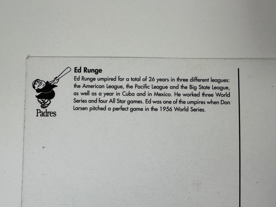 Just Added - Autographed Ed Runge MLB Major League Baseball Umpire Postcard [Photo 5]