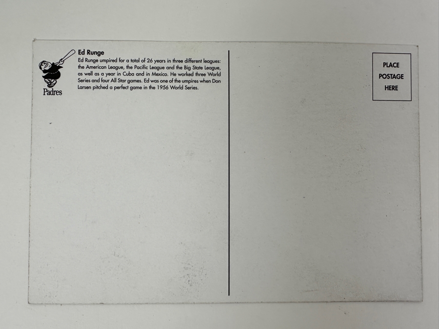Just Added - Autographed Ed Runge MLB Major League Baseball Umpire Postcard [Photo 4]