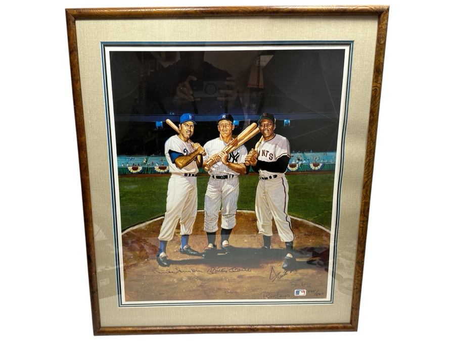 Autographed Ron Lewis Artwork Print Signed By Willie Mays, Mickey Mantle & Duke Snider Limited Edition Numbered 464 Of 500 20.5 X 25 Framed 27 X 31.5 [Photo 2]