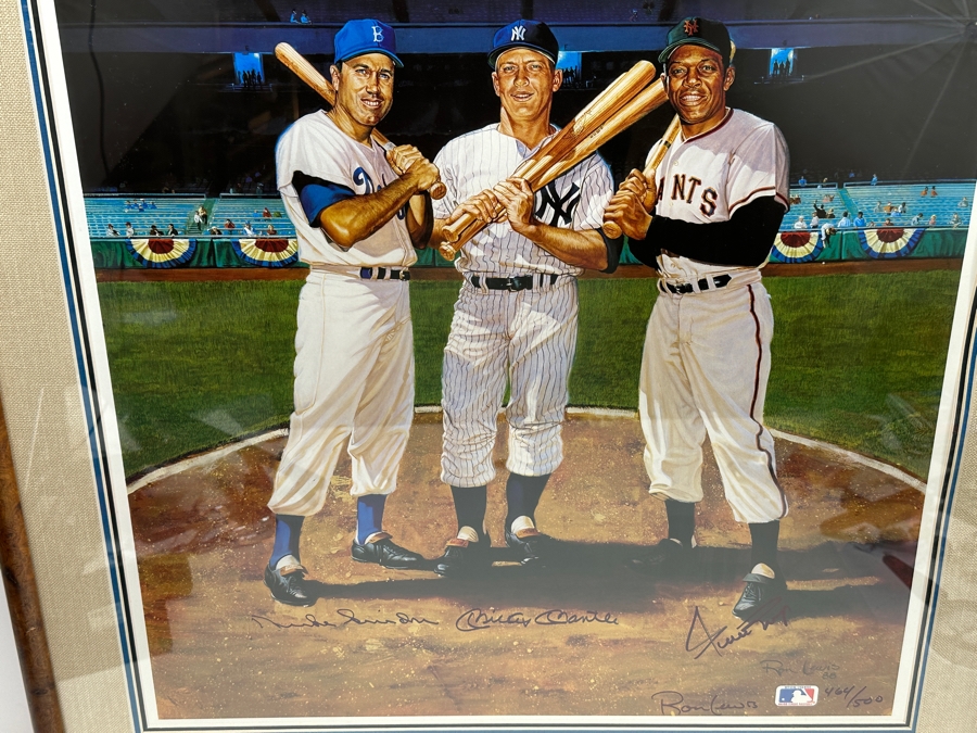 Autographed Ron Lewis Artwork Print Signed By Willie Mays, Mickey Mantle & Duke Snider Limited Edition Numbered 464 Of 500 20.5 X 25 Framed 27 X 31.5 [Photo 8]