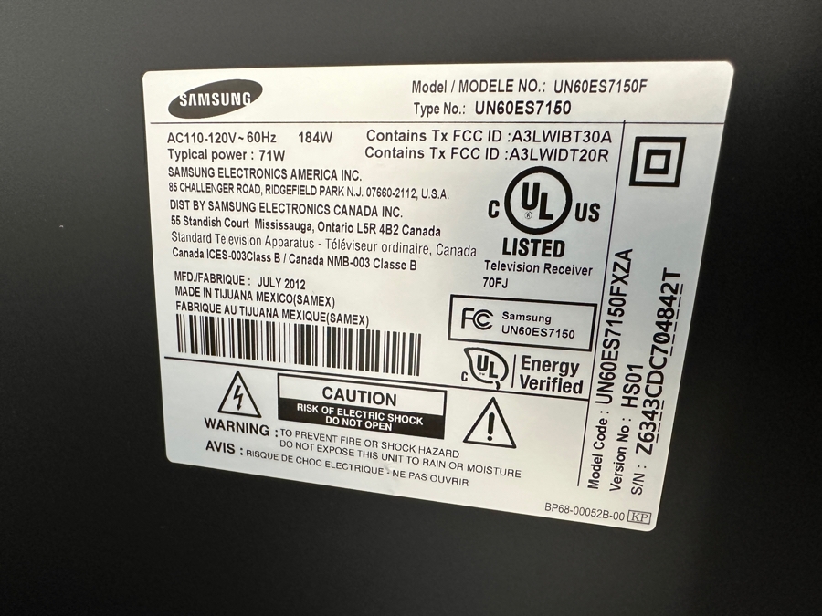 Samsung 60' 1080p HD LED LCD TV Model UN60ES7150 [Photo 4]
