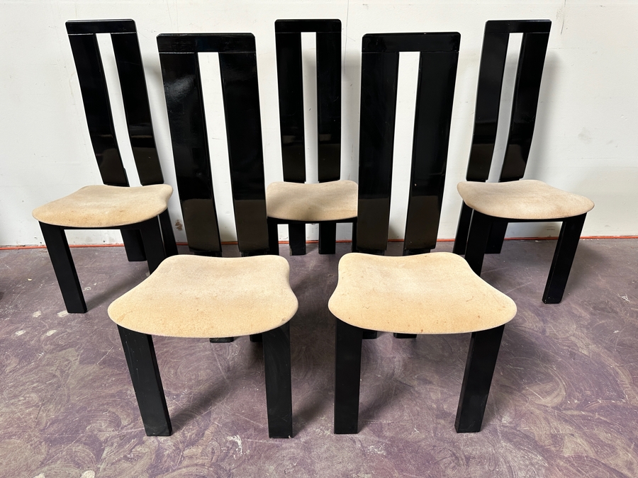 Set Of Five Italian Black Lacquer Dining Chairs By Designer Pietro Costantini For Ello 18W X 17D X 40H [Photo 3]