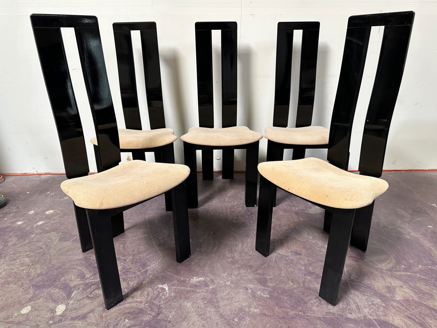Set Of Five Italian Black Lacquer Dining Chairs By Designer Pietro Costantini For Ello 18W X 17D X 40H [Photo 4]