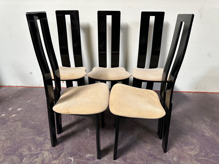 Set Of Five Italian Black Lacquer Dining Chairs By Designer Pietro Costantini For Ello 18W X 17D X 40H [Photo 5]