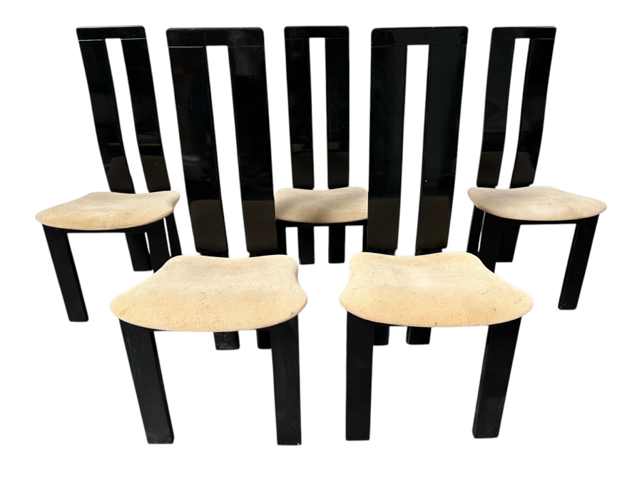 Set Of Five Italian Black Lacquer Dining Chairs By Designer Pietro Costantini For Ello 18W X 17D X 40H [Photo 2]