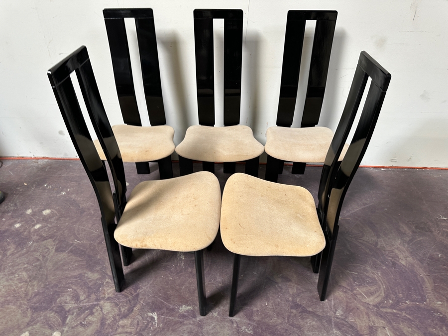 Set Of Five Italian Black Lacquer Dining Chairs By Designer Pietro Costantini For Ello 18W X 17D X 40H [Photo 6]