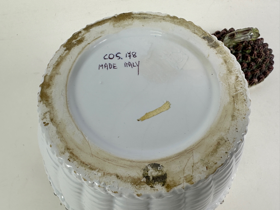 Just Added - Vintage Italian Hand Painted Ceramic Asparagus Lidded Jar Container 7.5W X 9.5H [Photo 6]