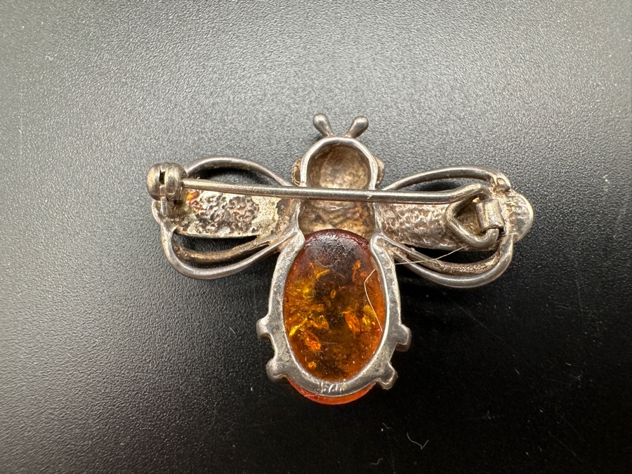 Just Added - Vintage Sterling Silver / Amber Bee Brooch Pin 3.7g [Photo 2]