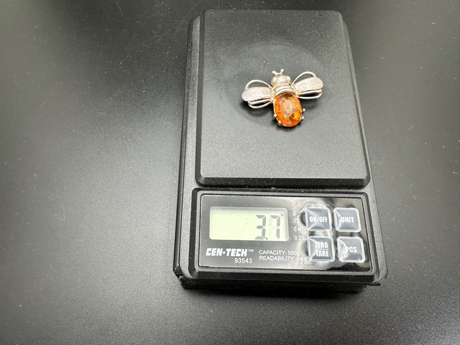 Just Added - Vintage Sterling Silver / Amber Bee Brooch Pin 3.7g [Photo 4]