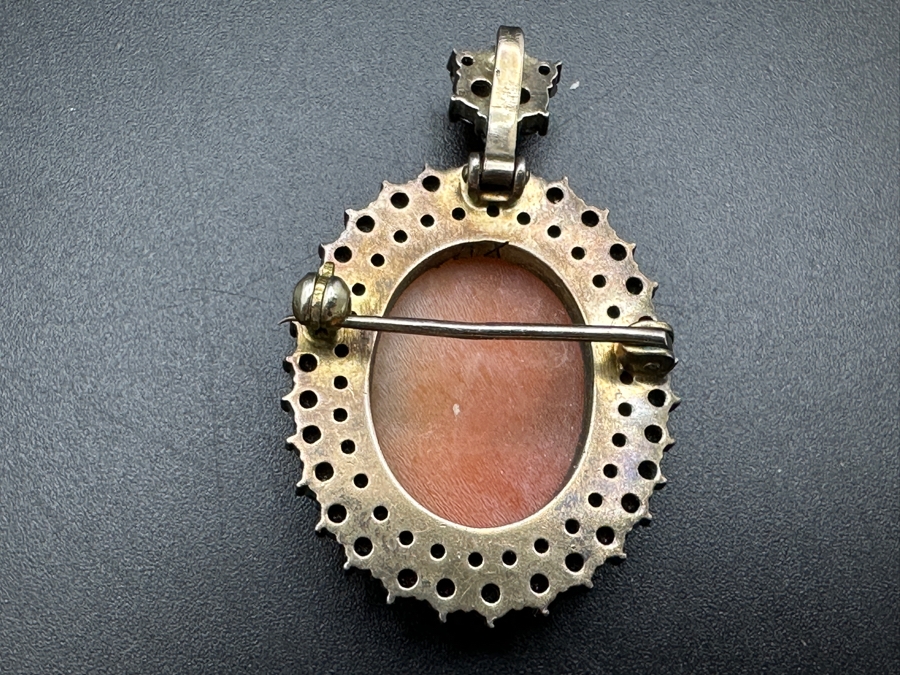 Just Added - Vintage European Silver Carved Cameo Combination Pendant / Pin Brooch 8.6g [Photo 6]