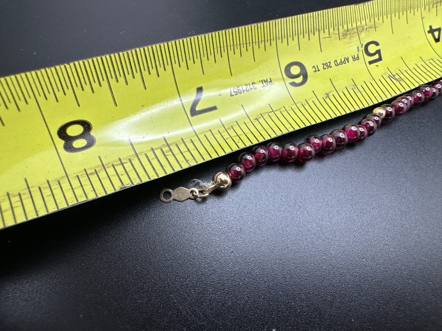 Just Added - 14K Gold / Garnet Beaded 7' Bracelet 6.3g [Photo 4]