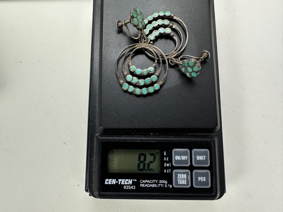 Just Added - Sterling Silver / Turquoise Non Pierced Screw Back Earrings 8.2g [Photo 5]