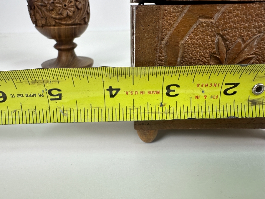 Just Added - Carved Wooden Box 5W X 3.5D X 3.5H And 8' Carved Wooden Candle Holders [Photo 7]