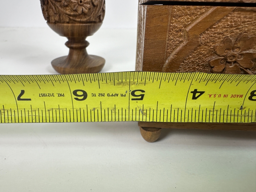 Just Added - Carved Wooden Box 5W X 3.5D X 3.5H And 8' Carved Wooden Candle Holders [Photo 6]