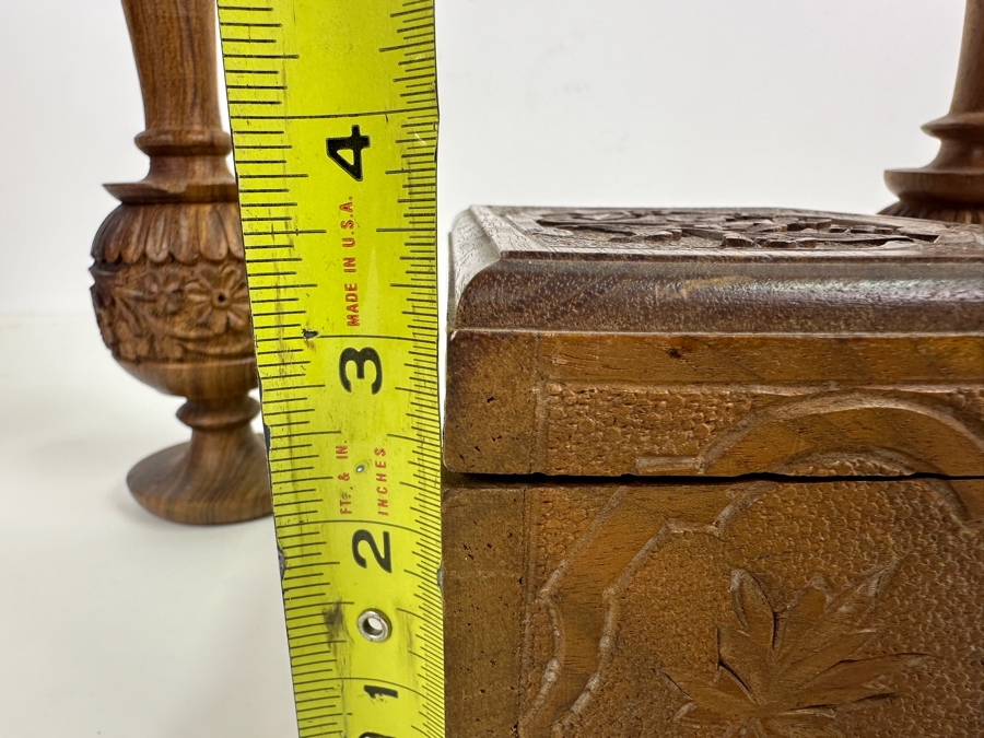 Just Added - Carved Wooden Box 5W X 3.5D X 3.5H And 8' Carved Wooden Candle Holders [Photo 8]