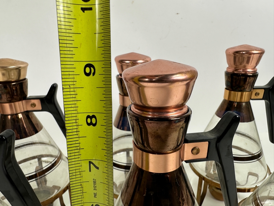 Just Added - (6) Vintage MCM Glass Coffee / Tea Carafe With Candle Warmer Stand & Copper Cork Lid [Photo 3]