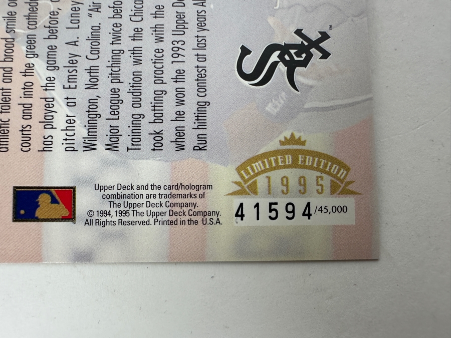 Just Added - Limited Edition 1995 Upper Deck Oversized Michael Jordan Chicago White Sox Rookie MLB Baseball Card Numbered 41,594 Of 45,000 [Photo 3]