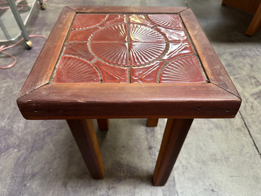 Just Added - Vintage Wooden Tile Top Plant Stand 13.5W X 13.5D X 19H [Photo 4]