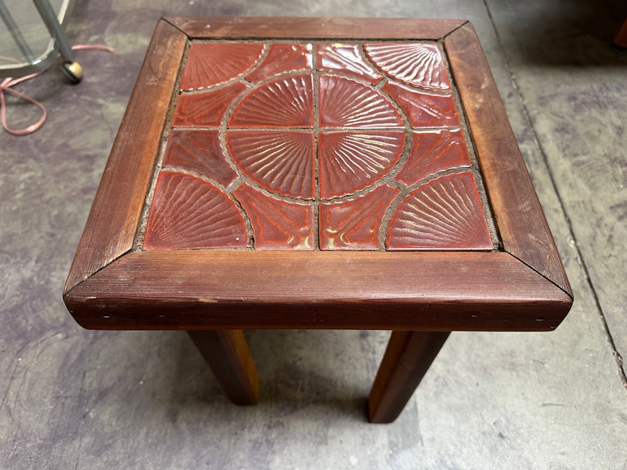 Just Added - Vintage Wooden Tile Top Plant Stand 13.5W X 13.5D X 19H [Photo 2]