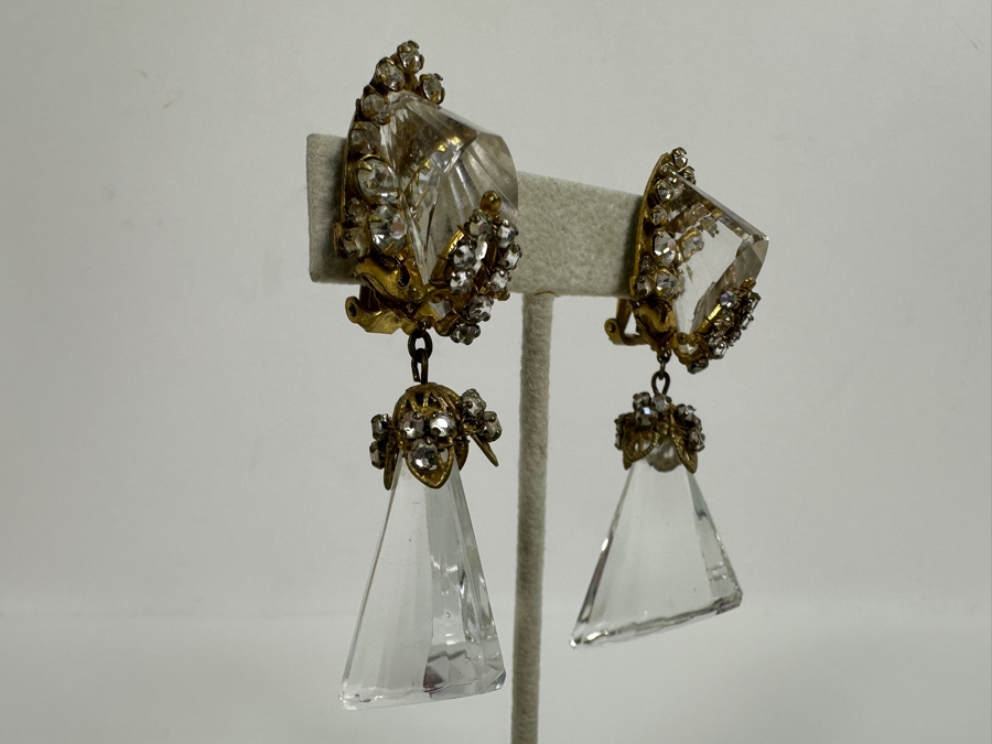 Just Added - Pair Of Vintage Miriam Haskell Clip On Earrings (One Of The Earring Clips Has Been Replaced With A 14K Gold Clip - See Photos) [Photo 4]