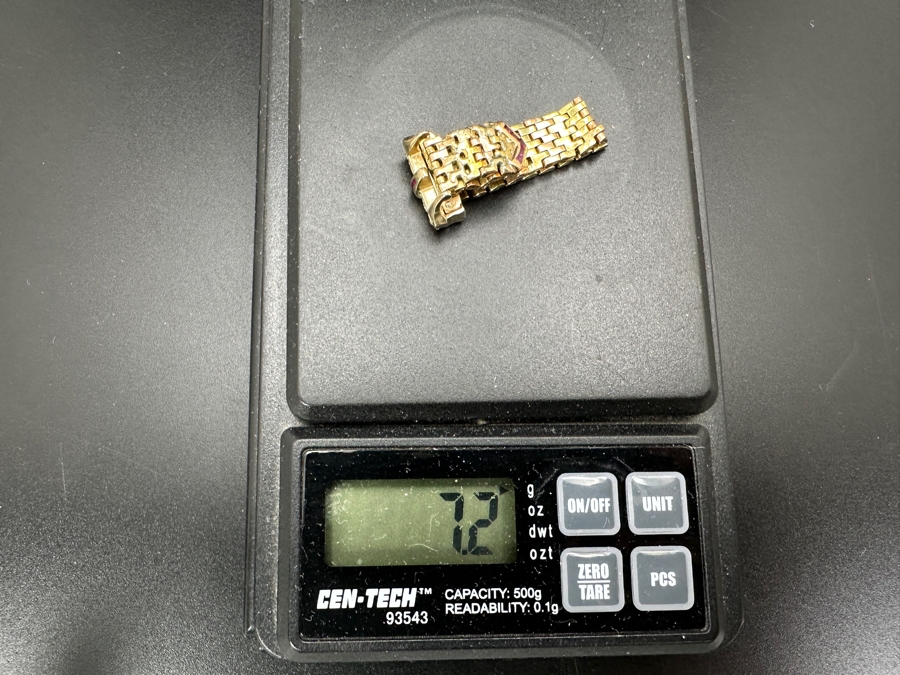 Vintage 14K Gold Diamond And Ruby Mesh Buckle Ring (4) Single Cut Diamonds SI1, G-H Color Est. .10cttw Size 9 7.2g Retails $2,400 [Photo 13]