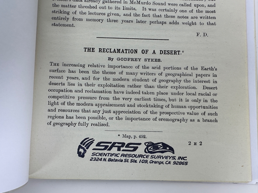 Original Antique 1915 Map & Article: The Reclamation Of A Desert By Godfrey Sykes From The Geographical Journal 1915 [Photo 5]