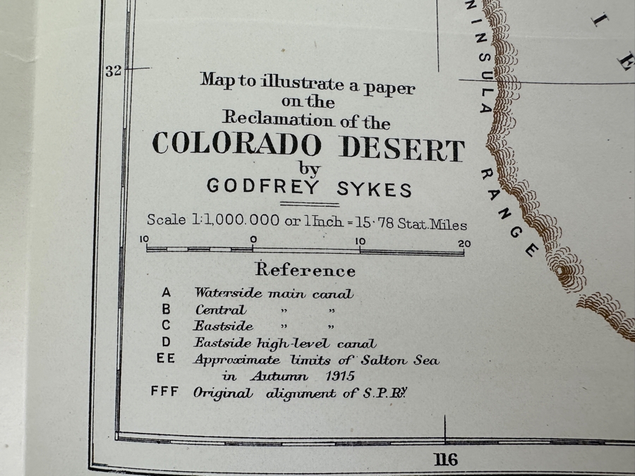 Original Antique 1915 Map & Article: The Reclamation Of A Desert By Godfrey Sykes From The Geographical Journal 1915 [Photo 10]