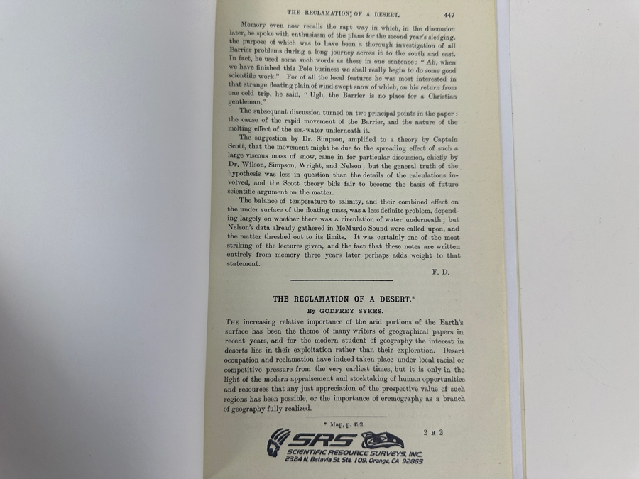 Original Antique 1915 Map & Article: The Reclamation Of A Desert By Godfrey Sykes From The Geographical Journal 1915 [Photo 4]
