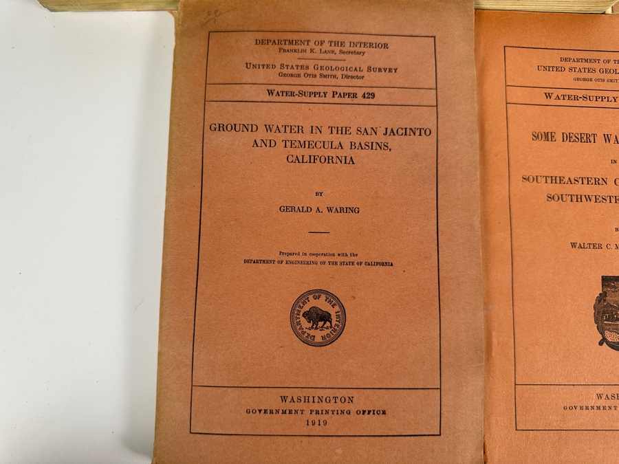 (5) Antique Paperback Books The Department Of The Interior United States Geological Survey: Water Resources Of CA Part III, Springs Of CA, SoCal Floods Of Jan 1916, Desert Watering Places In SoCal & Ground Water In Temecula Basins With Maps [Photo 6]