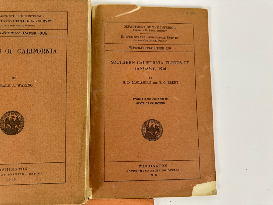(5) Antique Paperback Books The Department Of The Interior United States Geological Survey: Water Resources Of CA Part III, Springs Of CA, SoCal Floods Of Jan 1916, Desert Watering Places In SoCal & Ground Water In Temecula Basins With Maps [Photo 5]