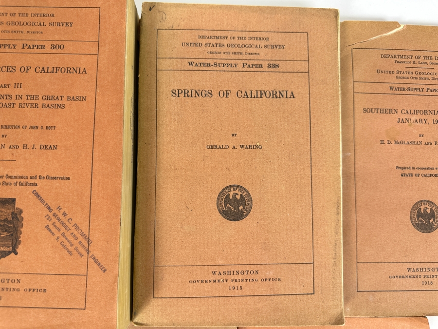 (5) Antique Paperback Books The Department Of The Interior United States Geological Survey: Water Resources Of CA Part III, Springs Of CA, SoCal Floods Of Jan 1916, Desert Watering Places In SoCal & Ground Water In Temecula Basins With Maps [Photo 4]