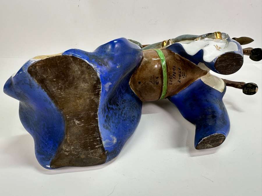 Hand Painted Italian Ceramic Knight Riding Horse Sculpture Signed Underneath Has Been Repaired With Damage - See Photos 15W X 4.5D X 12H [Photo 8]