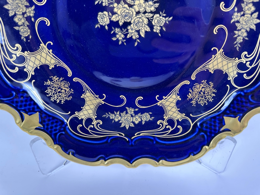 Reichenback Etch Kobalt Germany Gold Rim Large Centerpiece Bowl Plate [Photo 4]