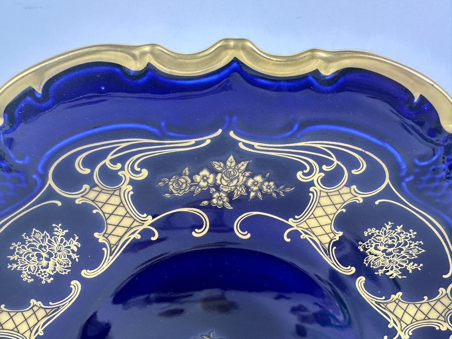 Reichenback Etch Kobalt Germany Gold Rim Large Centerpiece Bowl Plate [Photo 3]