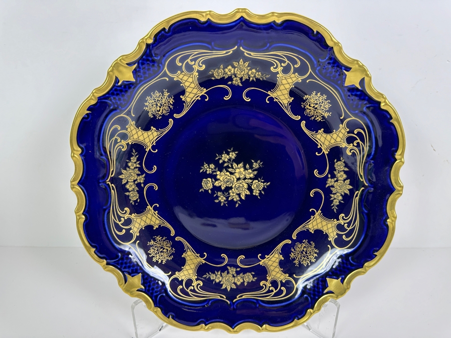 Reichenback Etch Kobalt Germany Gold Rim Large Centerpiece Bowl Plate [Photo 2]