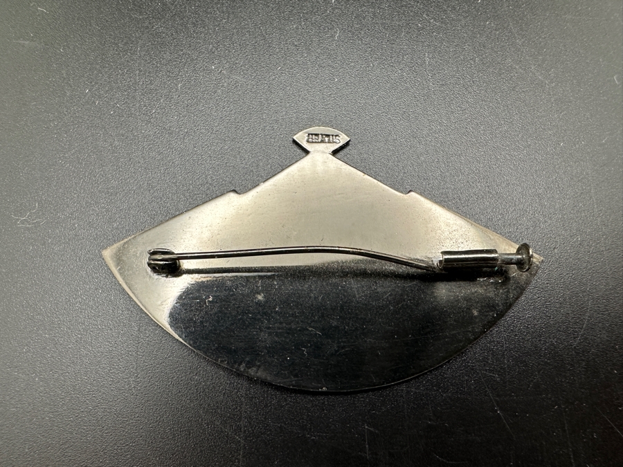 Etched Silver Fan Pin Brooch 10.7g [Photo 2]
