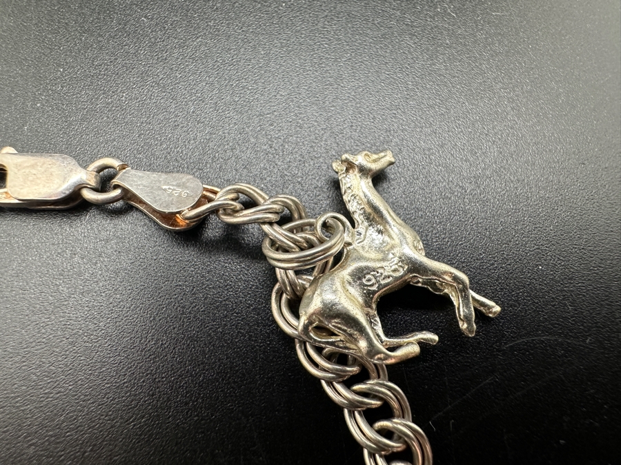 Vintage Italian Sterling Silver 7' Charm Bracelet With Horses & Rollerblade Charms [Photo 3]