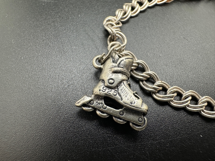 Vintage Italian Sterling Silver 7' Charm Bracelet With Horses & Rollerblade Charms [Photo 5]