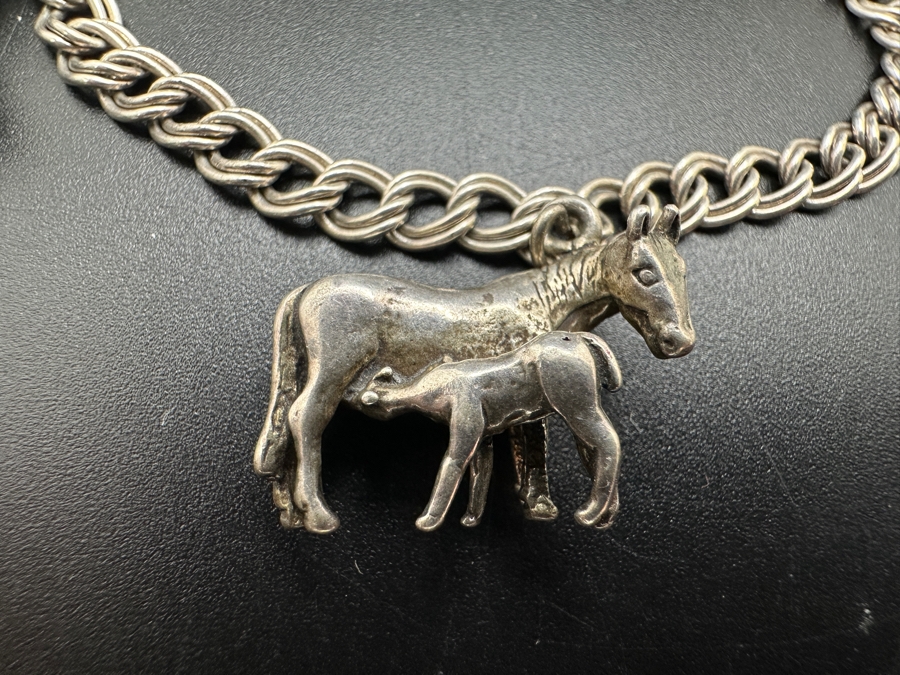 Vintage Italian Sterling Silver 7' Charm Bracelet With Horses & Rollerblade Charms [Photo 2]