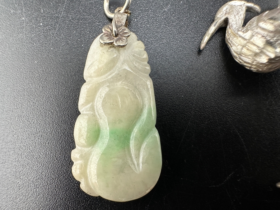 Carved Stone Pendant (L) & Sterling Silver Crane Pendant (R) [Photo 2]
