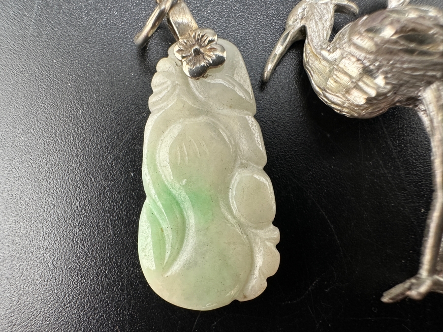Carved Stone Pendant (L) & Sterling Silver Crane Pendant (R) [Photo 3]