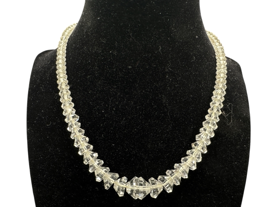 Vintage Graduated Crystal 16' Necklace With Silver Clasp