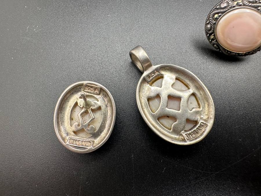 Sterling Silver Pendant And Matching Earrings Set With Stones 11.6g [Photo 3]