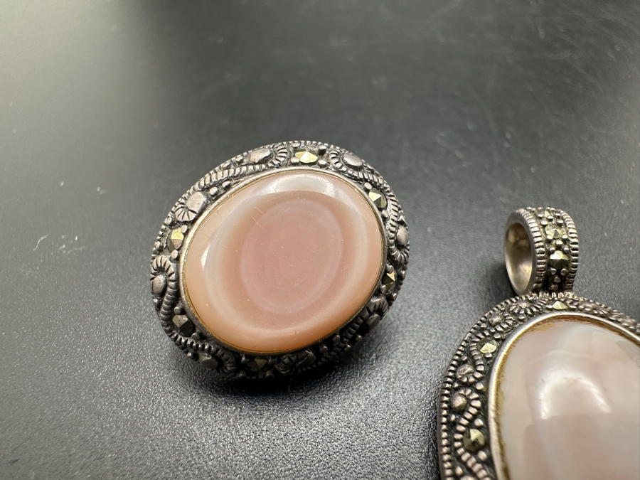 Sterling Silver Pendant And Matching Earrings Set With Stones 11.6g [Photo 2]