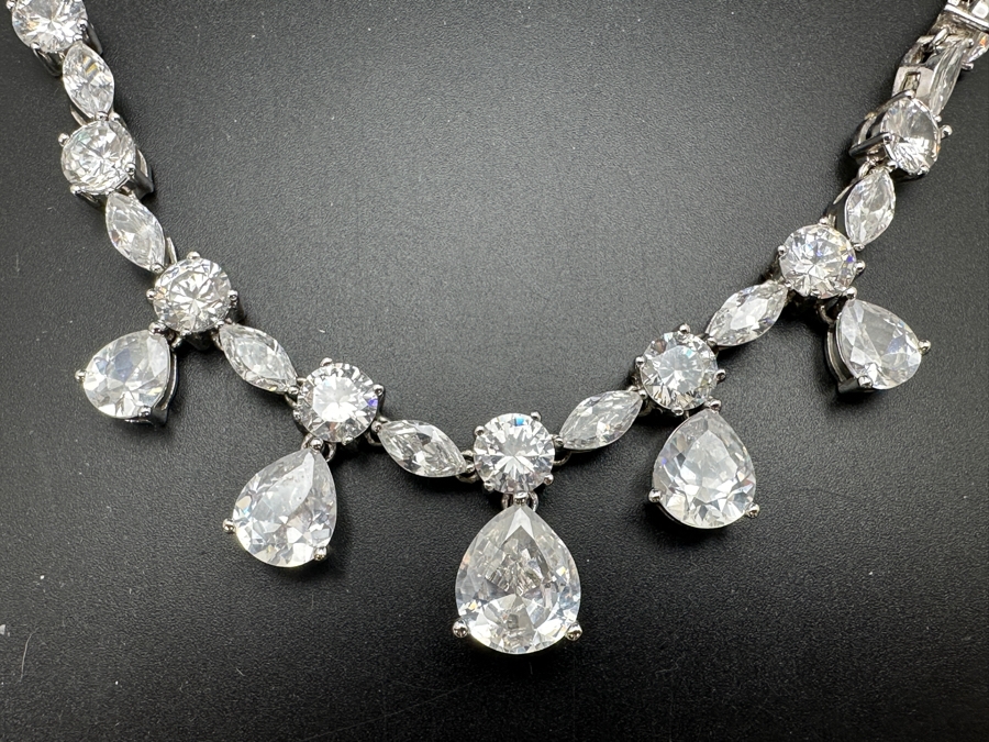 Impressive Sterling Silver Crystal Necklace 66.9g [Photo 4]