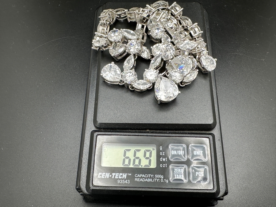 Impressive Sterling Silver Crystal Necklace 66.9g [Photo 6]