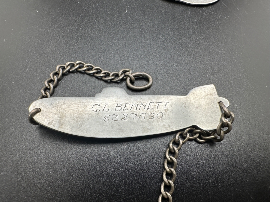 WWII Sterling Silver USN Navy Wings Aircrew Pin, WWII USN Wings Air Ship Zeppelin Military ID Engraved C. L. Bennett & Pair Of WWII Clayton Leon Bennett 1942 USNR Dog Tags [Photo 6]